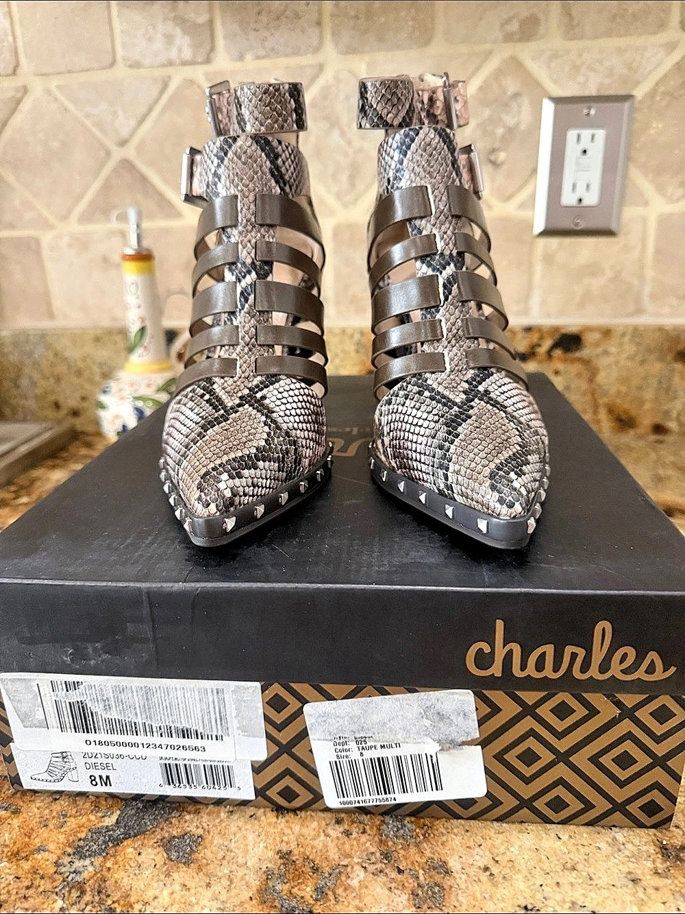 Charles by Charles David Diesel Bootie Studded Python-Print Heels NIB - Picture 5 of 8
